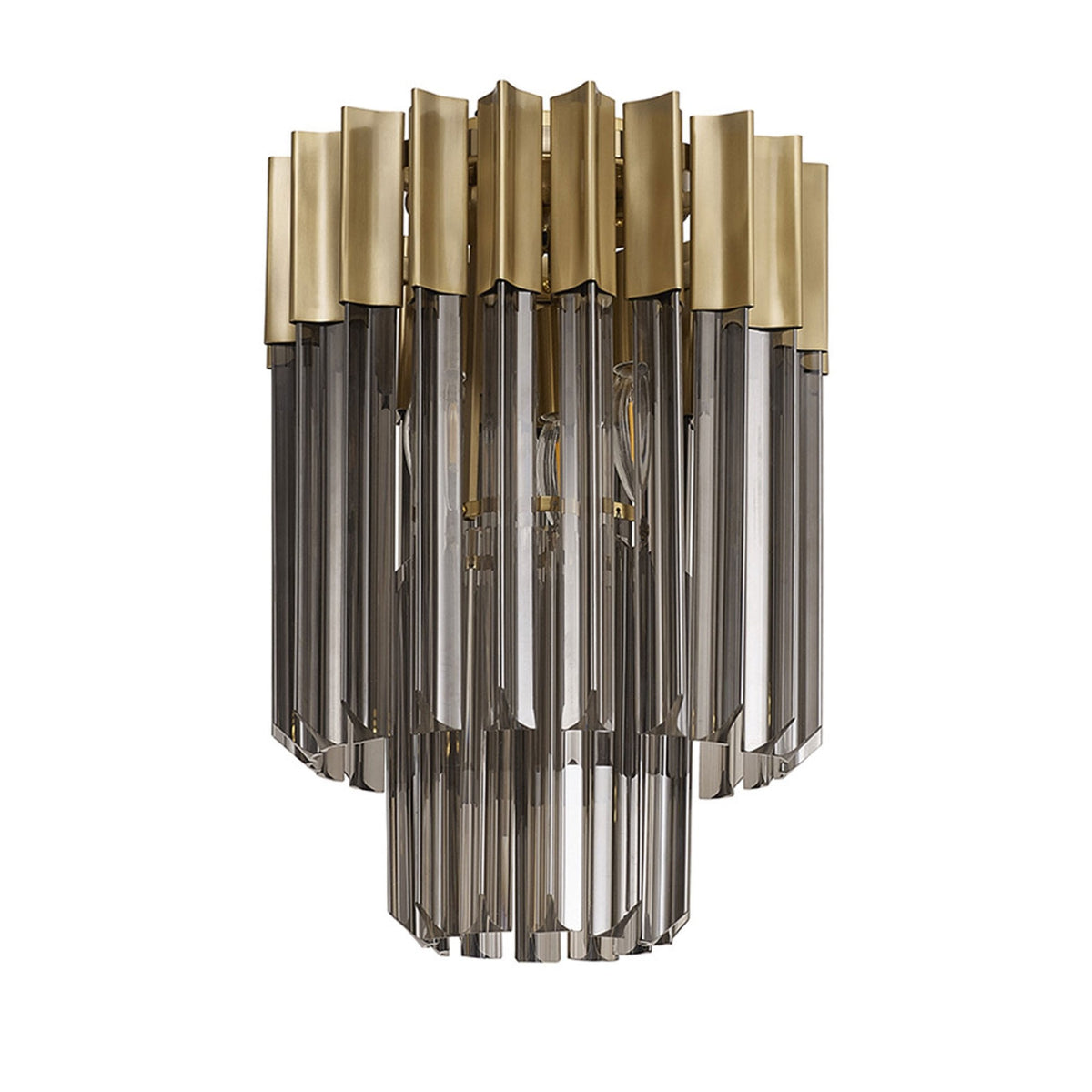 Kentisbeare 300mm Round Flush Chandelier in Brass & Smoked Glass