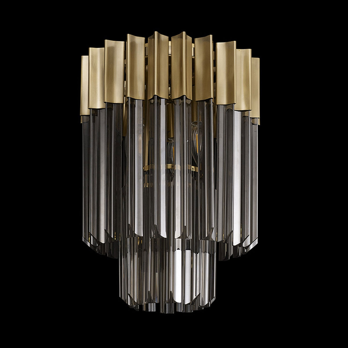Kentisbeare 300mm Round Flush Chandelier in Brass & Smoked Glass