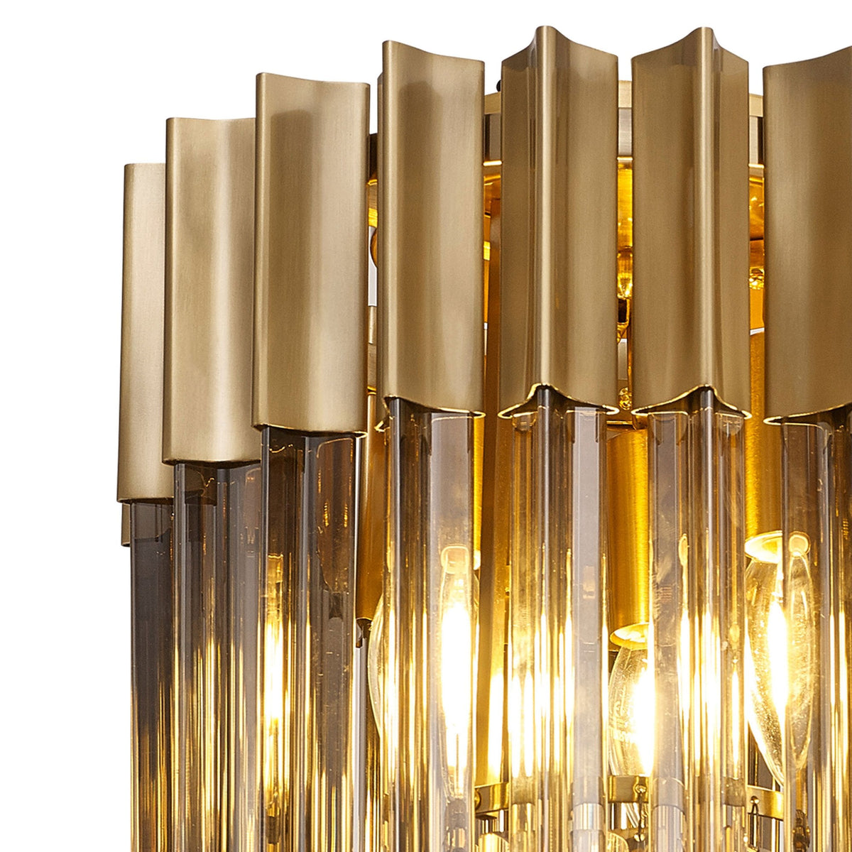 Kentisbeare 300mm Round Flush Chandelier in Brass & Smoked Glass