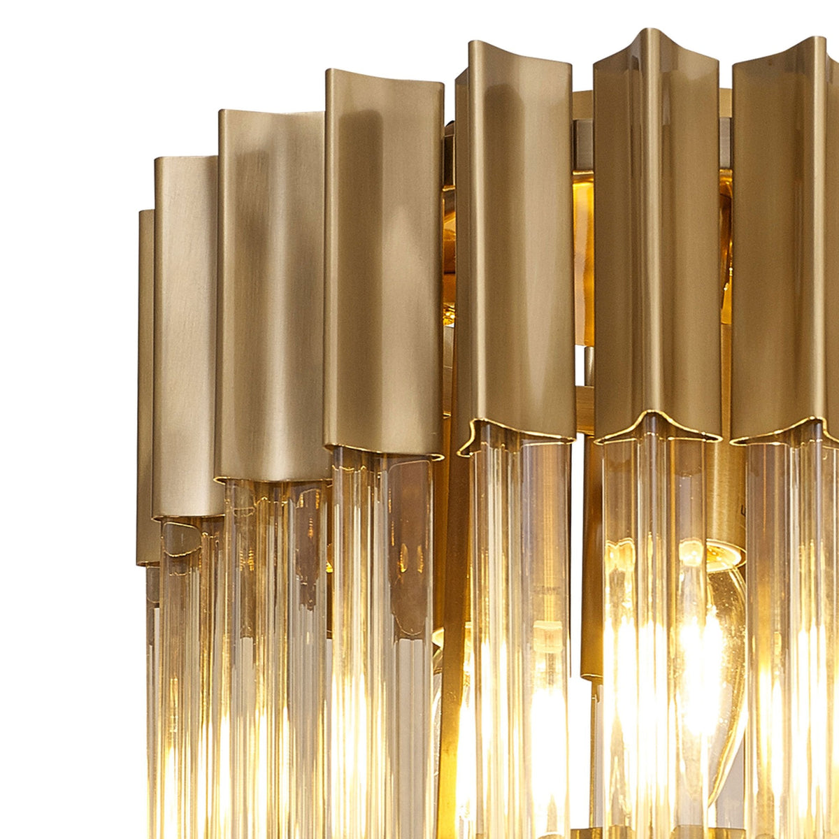 Kentisbeare 300mm Round Flush Chandelier in Brass & Cognac Glass
