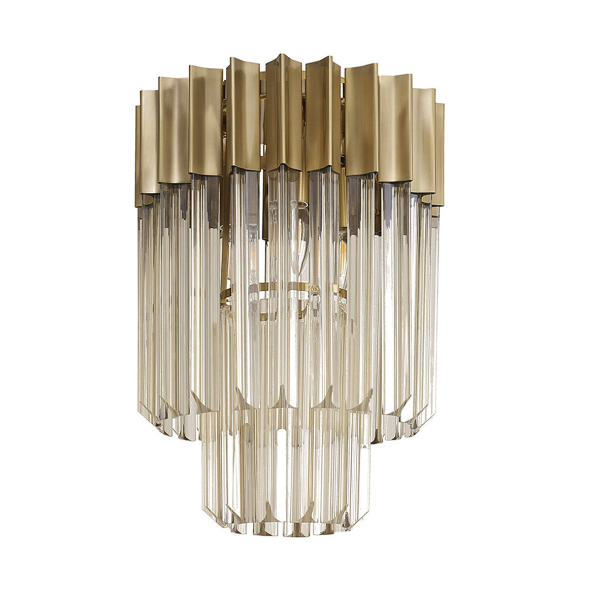 Kentisbeare 300mm Round Flush Chandelier in Brass & Cognac Glass