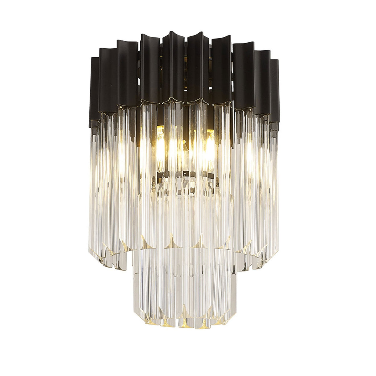 Kentisbeare 300mm Round Flush Chandelier in Matt Black & Clear Glass