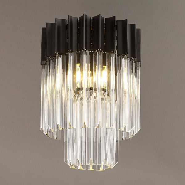 Kentisbeare 300mm Round Flush Chandelier in Matt Black & Clear Glass