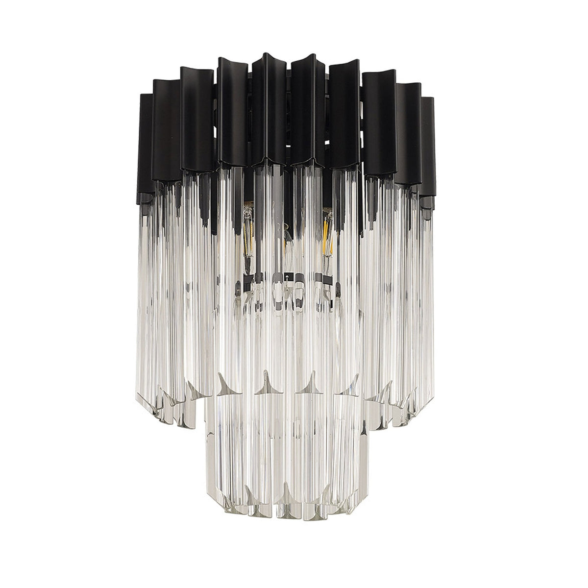 Kentisbeare 300mm Round Flush Chandelier in Matt Black & Clear Glass