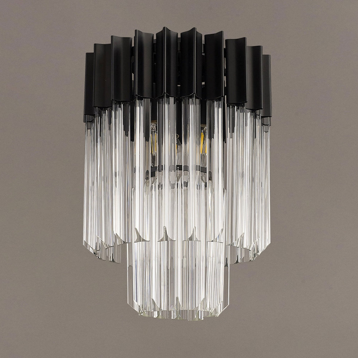 Kentisbeare 300mm Round Flush Chandelier in Matt Black & Clear Glass