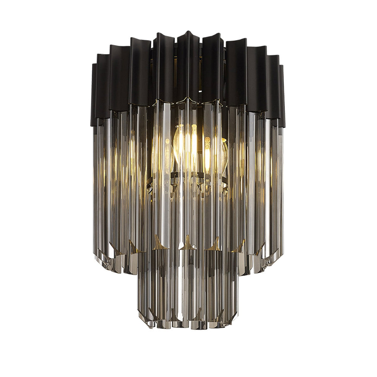 Kentisbeare 300mm Round Flush Chandelier in Matt Black & Smoked Glass