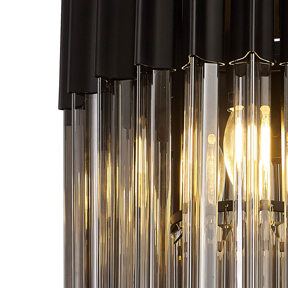 Kentisbeare 300mm Round Flush Chandelier in Matt Black & Smoked Glass