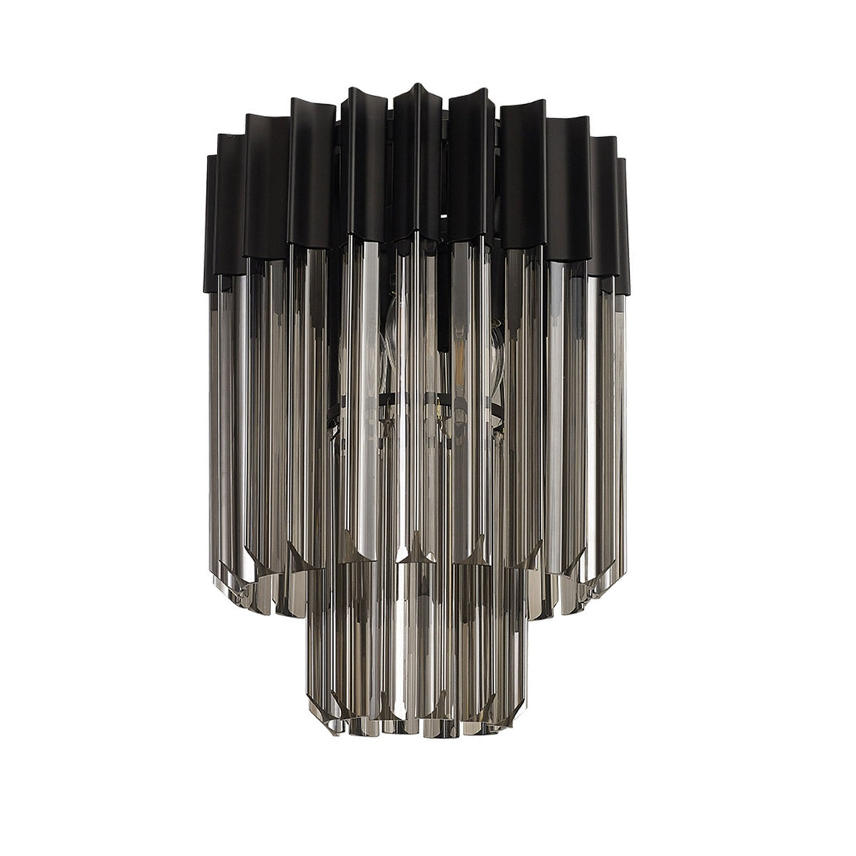 Kentisbeare 300mm Round Flush Chandelier in Matt Black & Smoked Glass
