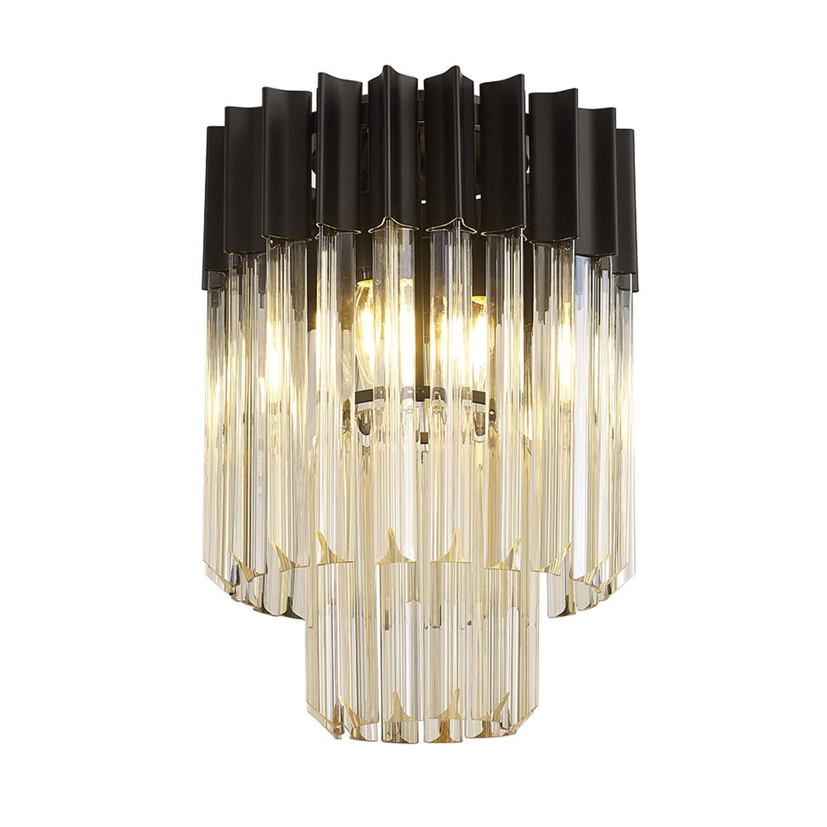 Kentisbeare 300mm Round Flush Chandelier in Matt Black & Cognac Glass