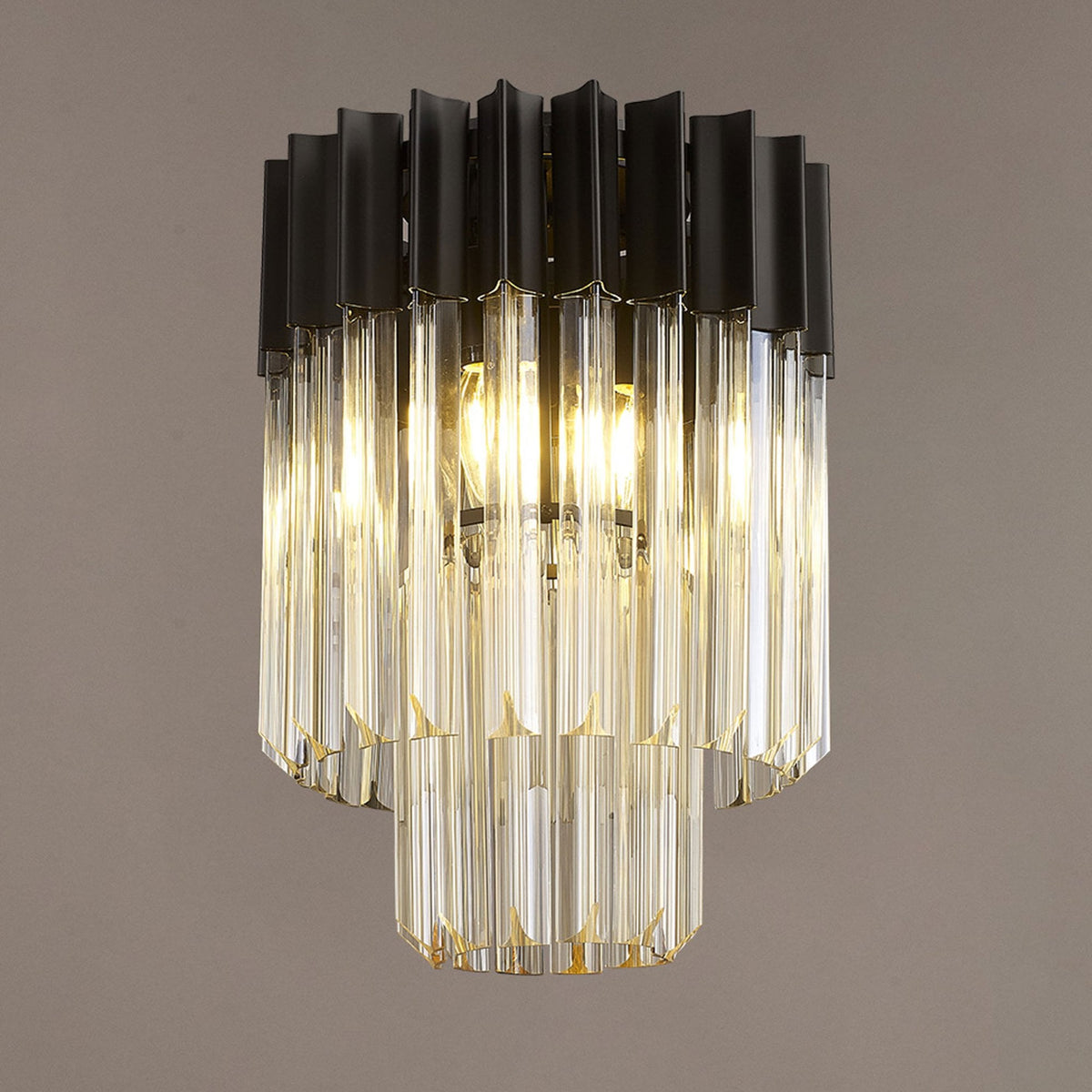 Kentisbeare 300mm Round Flush Chandelier in Matt Black & Cognac Glass