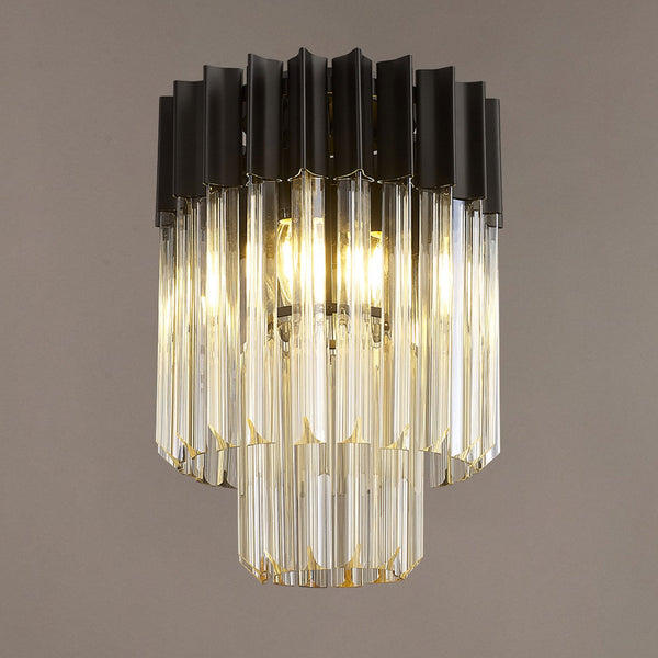 Kentisbeare 300mm Round Flush Chandelier in Matt Black & Cognac Glass