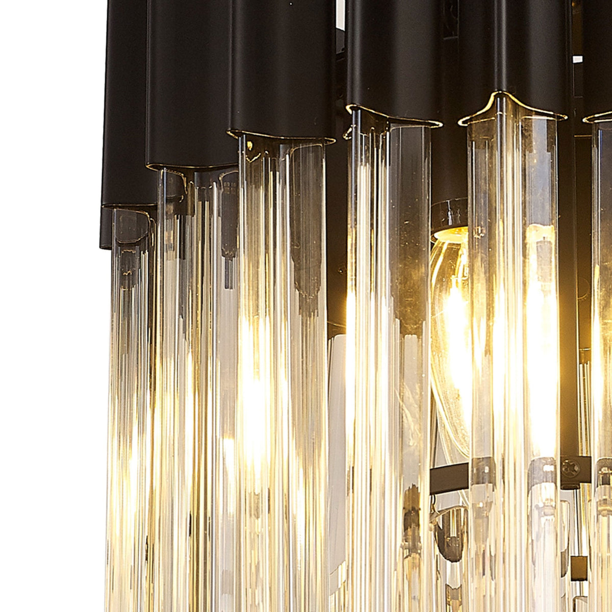 Kentisbeare 300mm Round Flush Chandelier in Matt Black & Cognac Glass