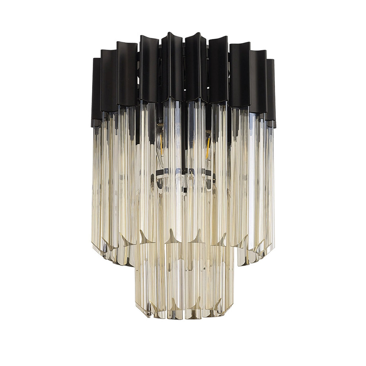 Kentisbeare 300mm Round Flush Chandelier in Matt Black & Cognac Glass