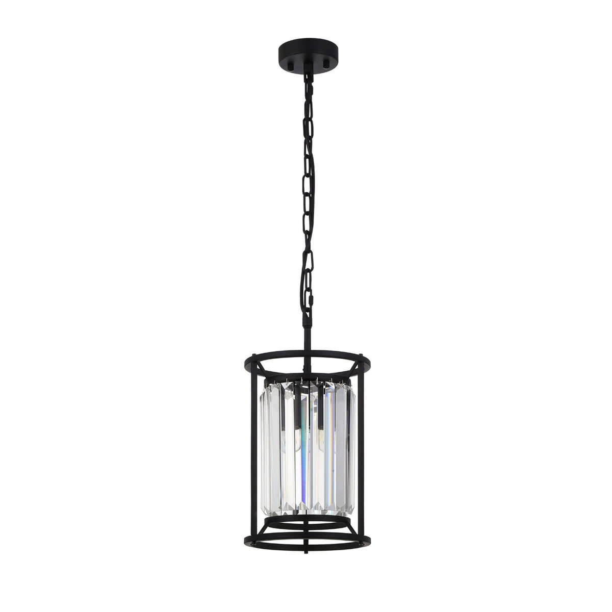 Torrington 1 Lamp 200mm Pendant in Satin Black with Clear Crystals