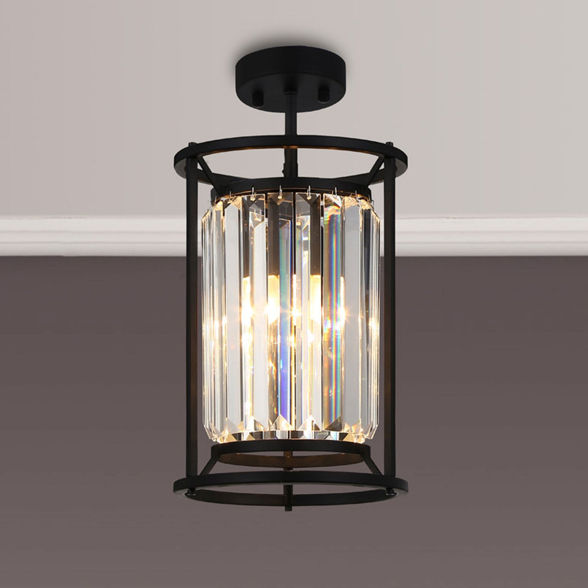 Torrington 1 Lamp 200mm Pendant in Satin Black with Clear Crystals