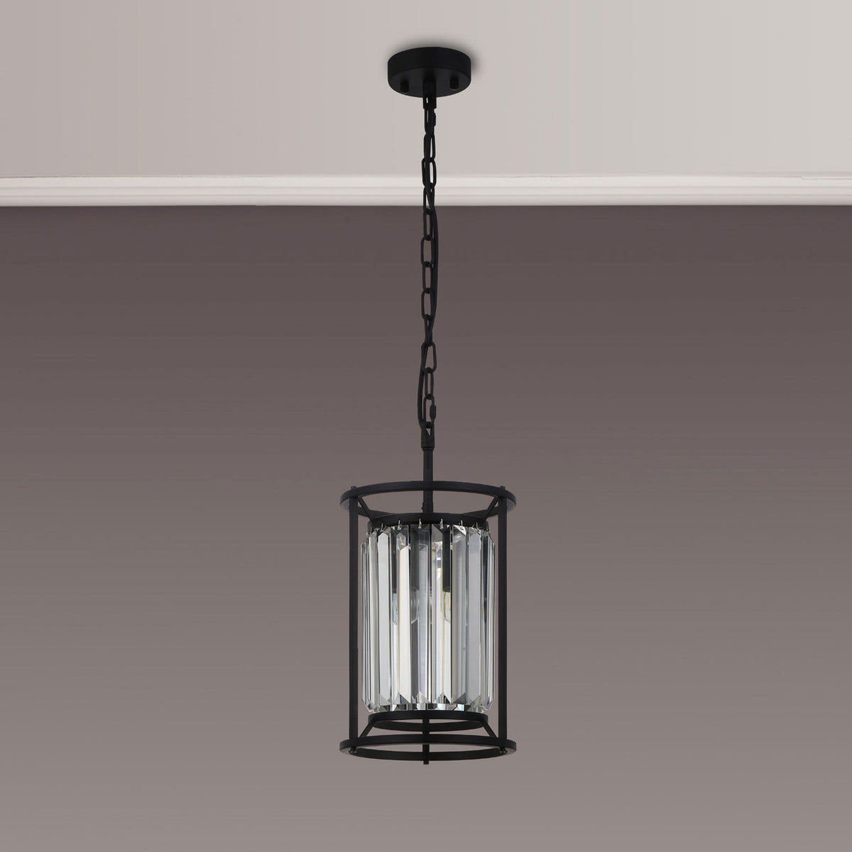 Torrington 1 Lamp 200mm Pendant in Satin Black with Clear Crystals