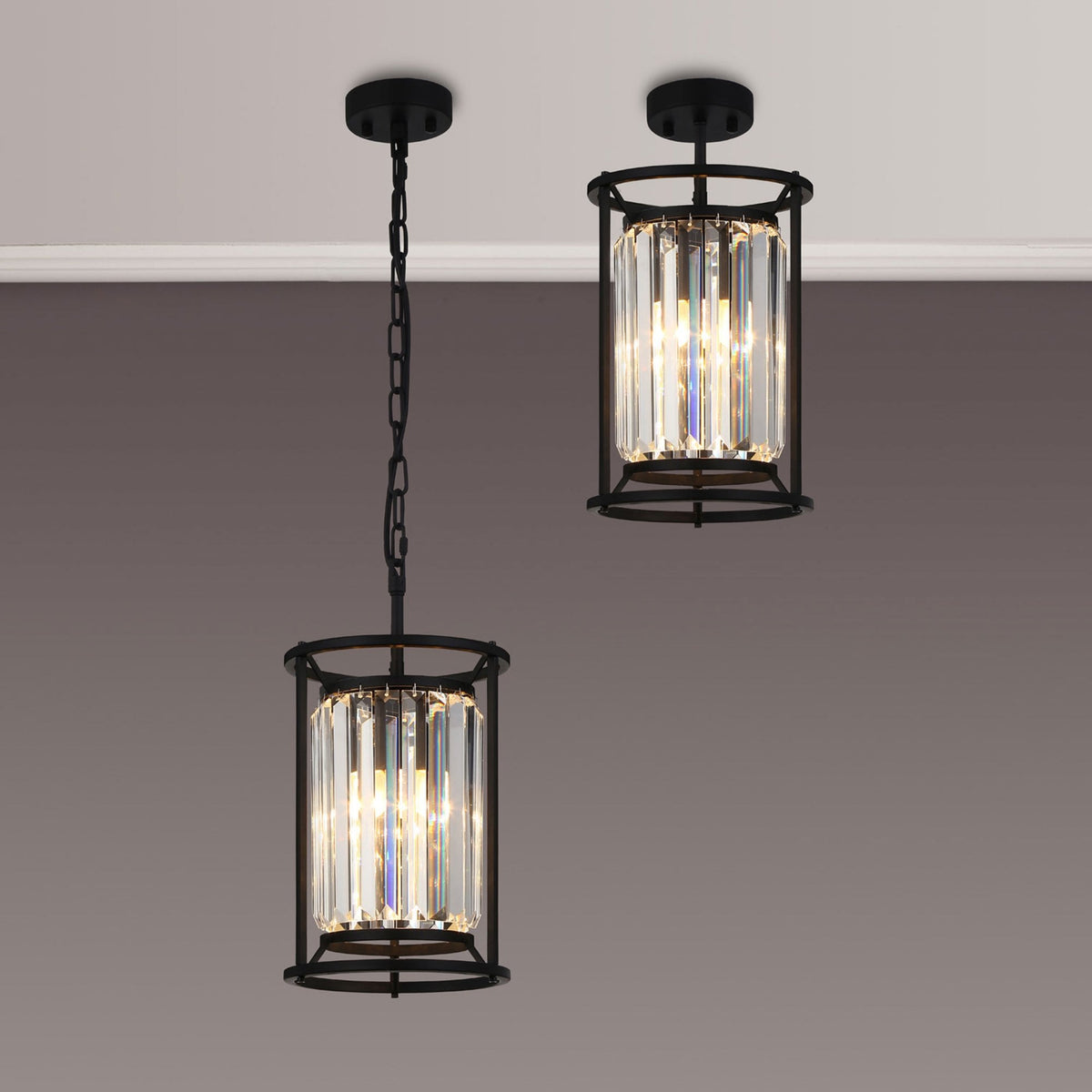 Torrington 1 Lamp 200mm Pendant in Satin Black with Clear Crystals
