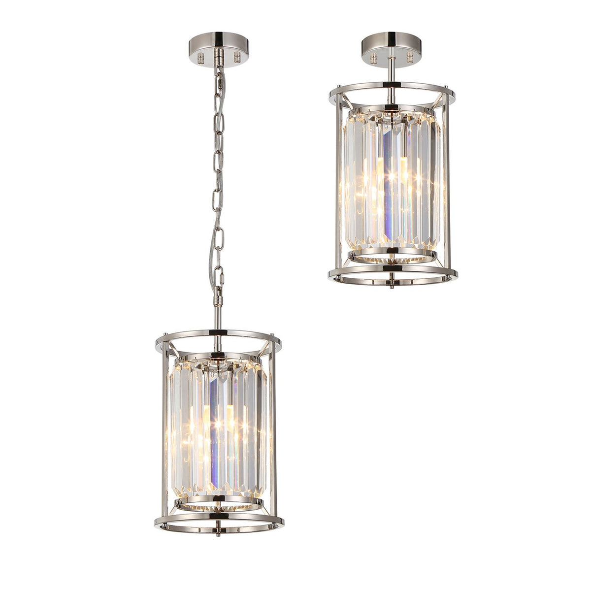 Torrington 1 Lamp 200mm Pendant in Polished Nickel with Clear Crystals