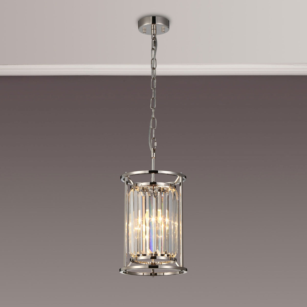 Torrington 1 Lamp 200mm Pendant in Polished Nickel with Clear Crystals