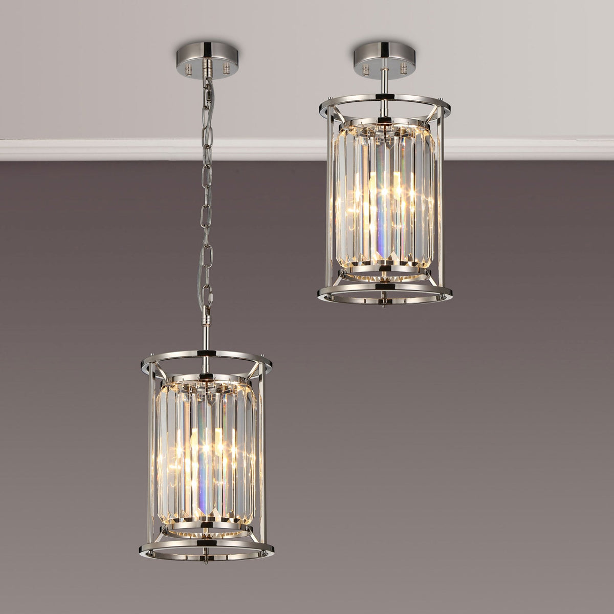 Torrington 1 Lamp 200mm Pendant in Polished Nickel with Clear Crystals