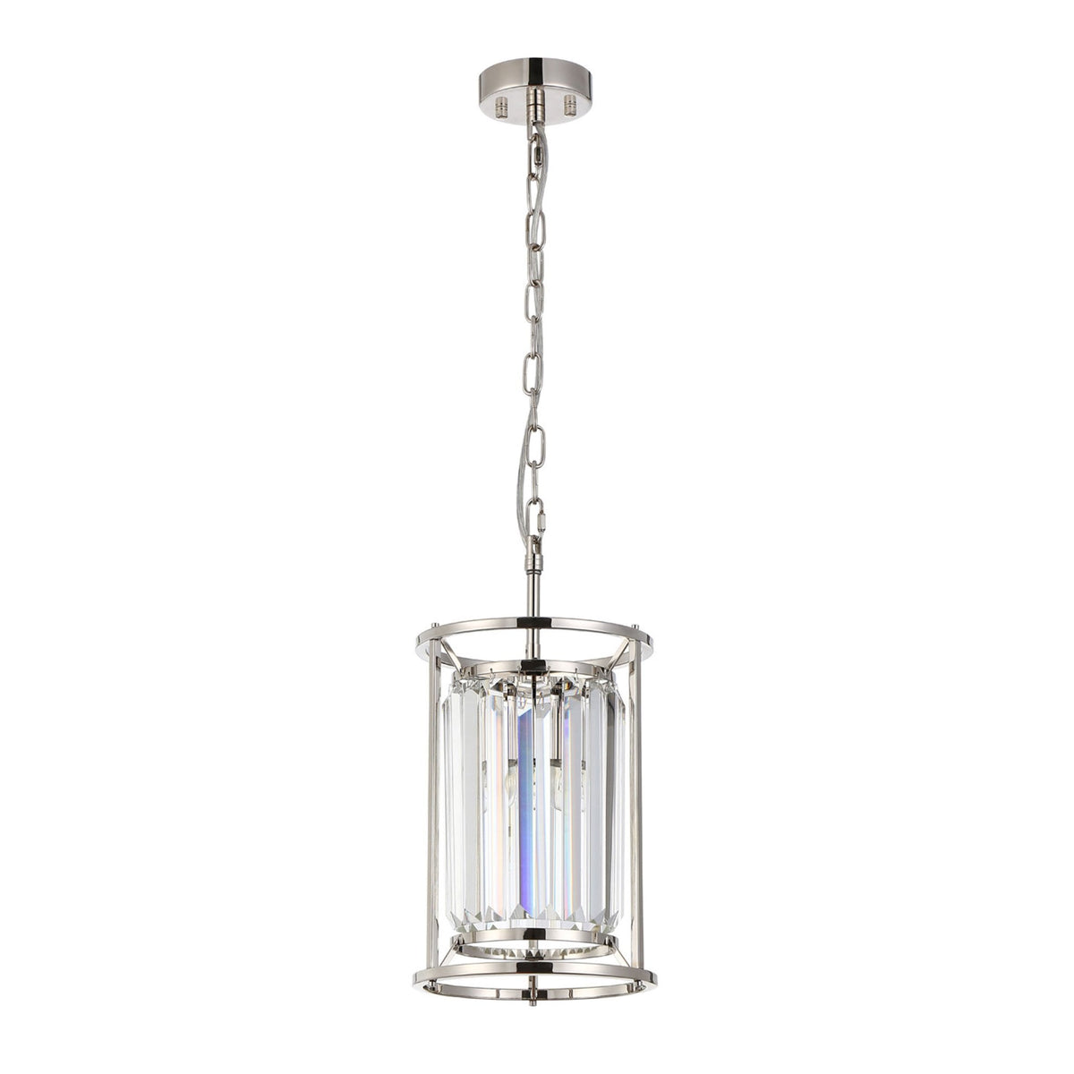 Torrington 1 Lamp 200mm Pendant in Polished Nickel with Clear Crystals