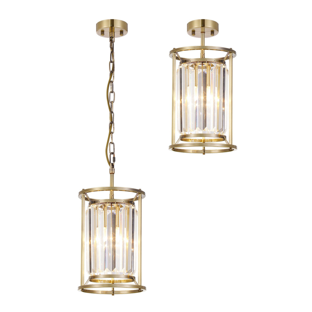 Torrington 1 Lamp 200mm Pendant in Antique Brass with Clear Crystals