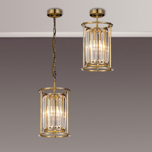 Torrington 1 Lamp 200mm Pendant in Antique Brass with Clear Crystals