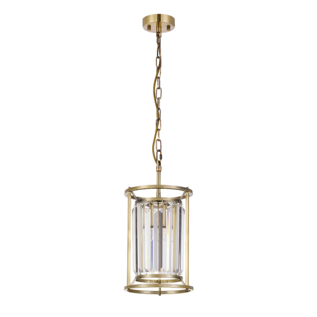 Torrington 1 Lamp 200mm Pendant in Antique Brass with Clear Crystals