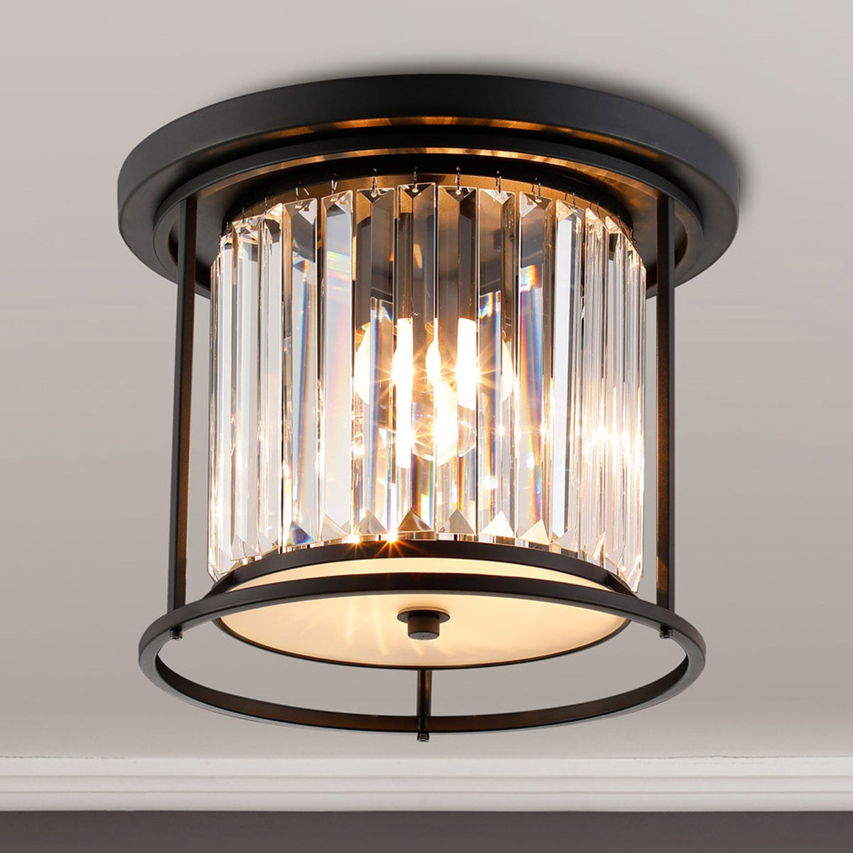 Torrington 3 Lamp 360mm Ceiling Light in Satin Black with Clear Crystals