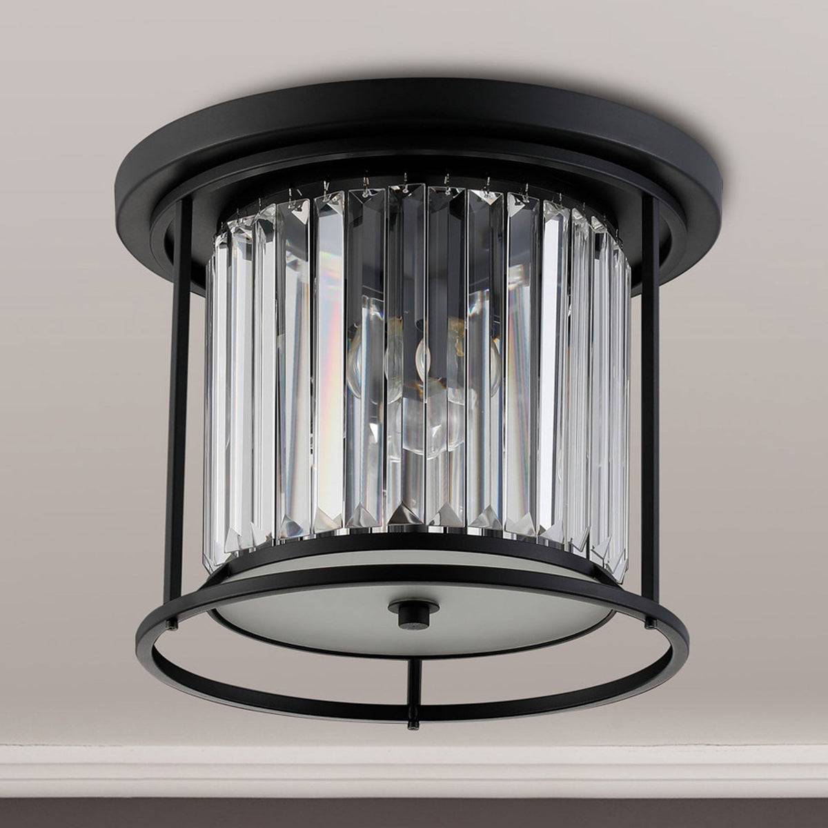 Torrington 3 Lamp 360mm Ceiling Light in Satin Black with Clear Crystals