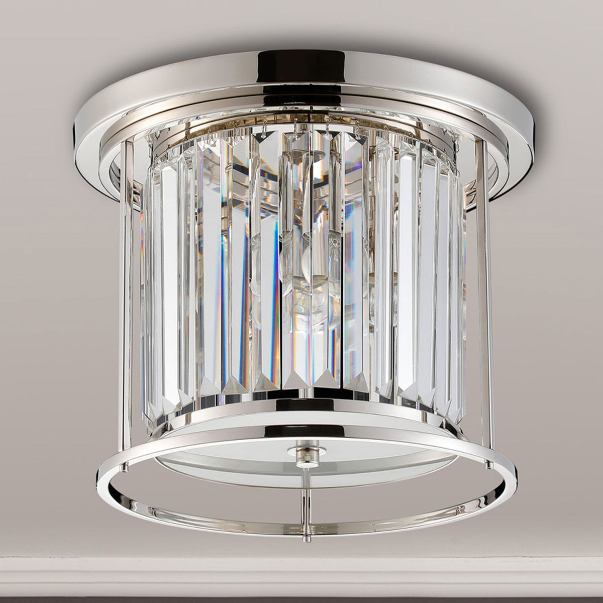 Torrington 3 Lamp 360mm Ceiling Light in Polished Nickel with Clear Crystals