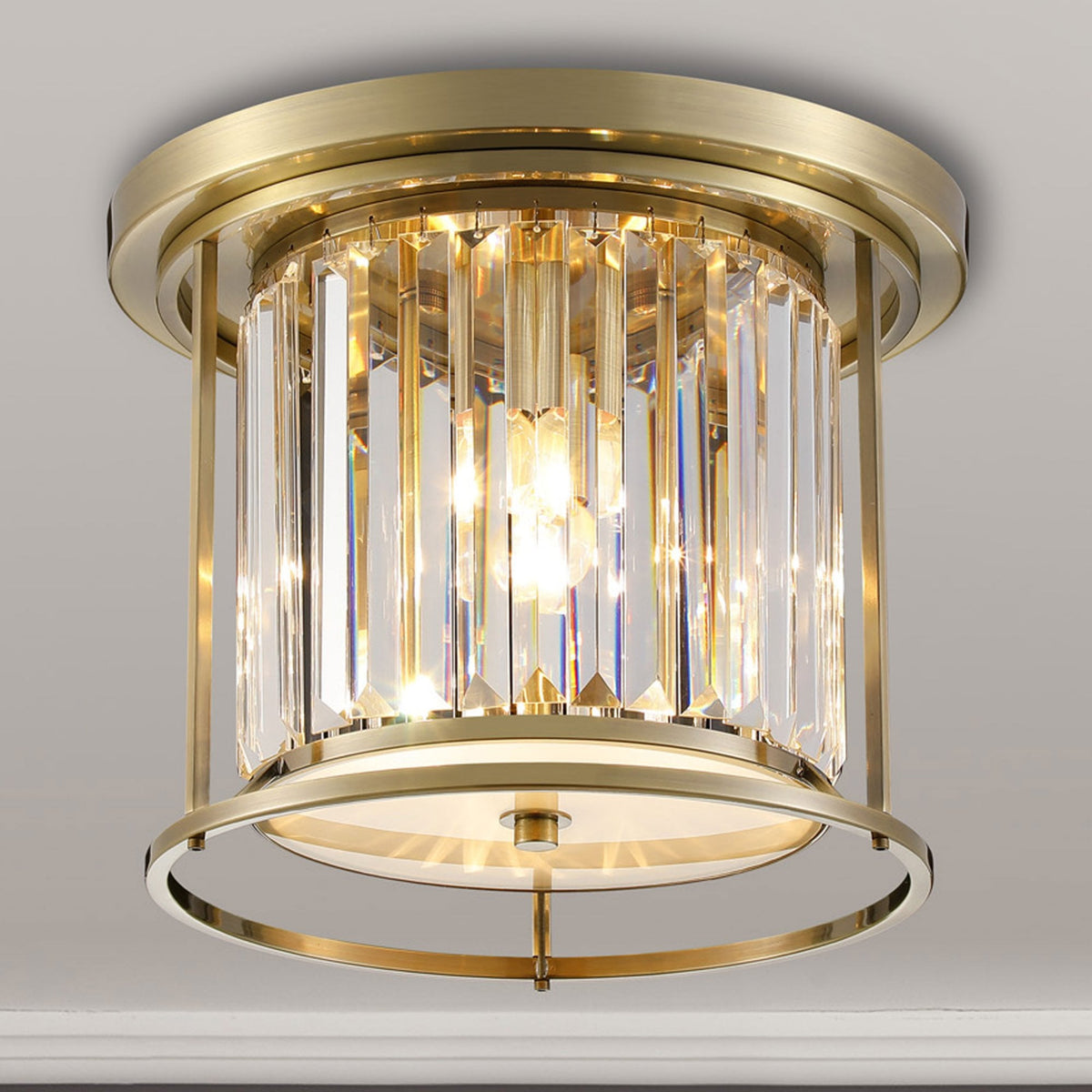 Torrington 3 Lamp 360mm Ceiling Light in Antique Brass with Clear Crystals
