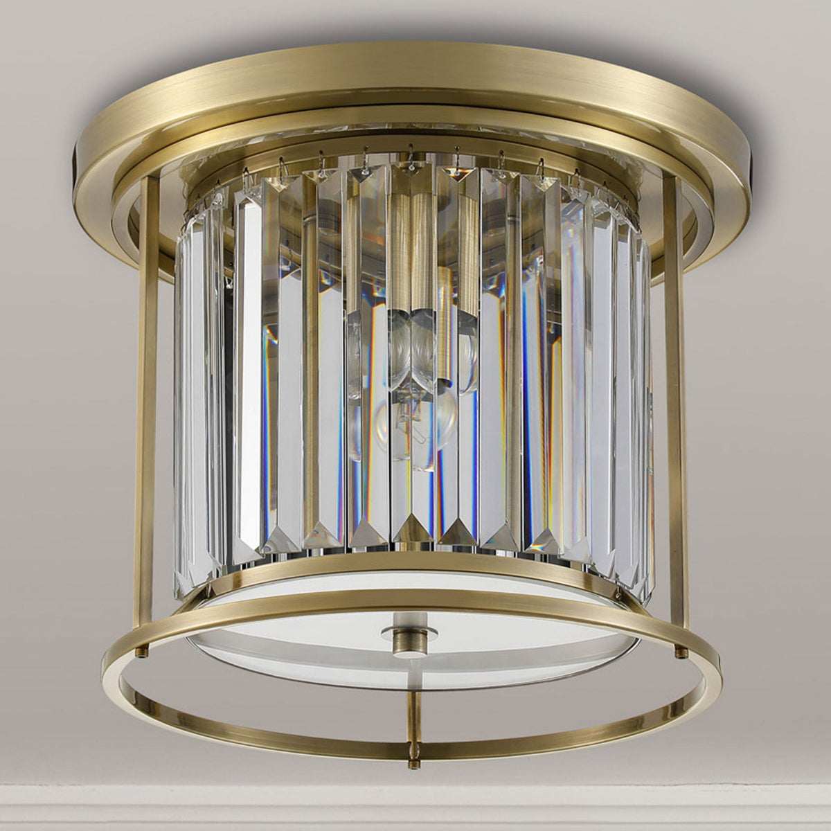 Torrington 3 Lamp 360mm Ceiling Light in Antique Brass with Clear Crystals