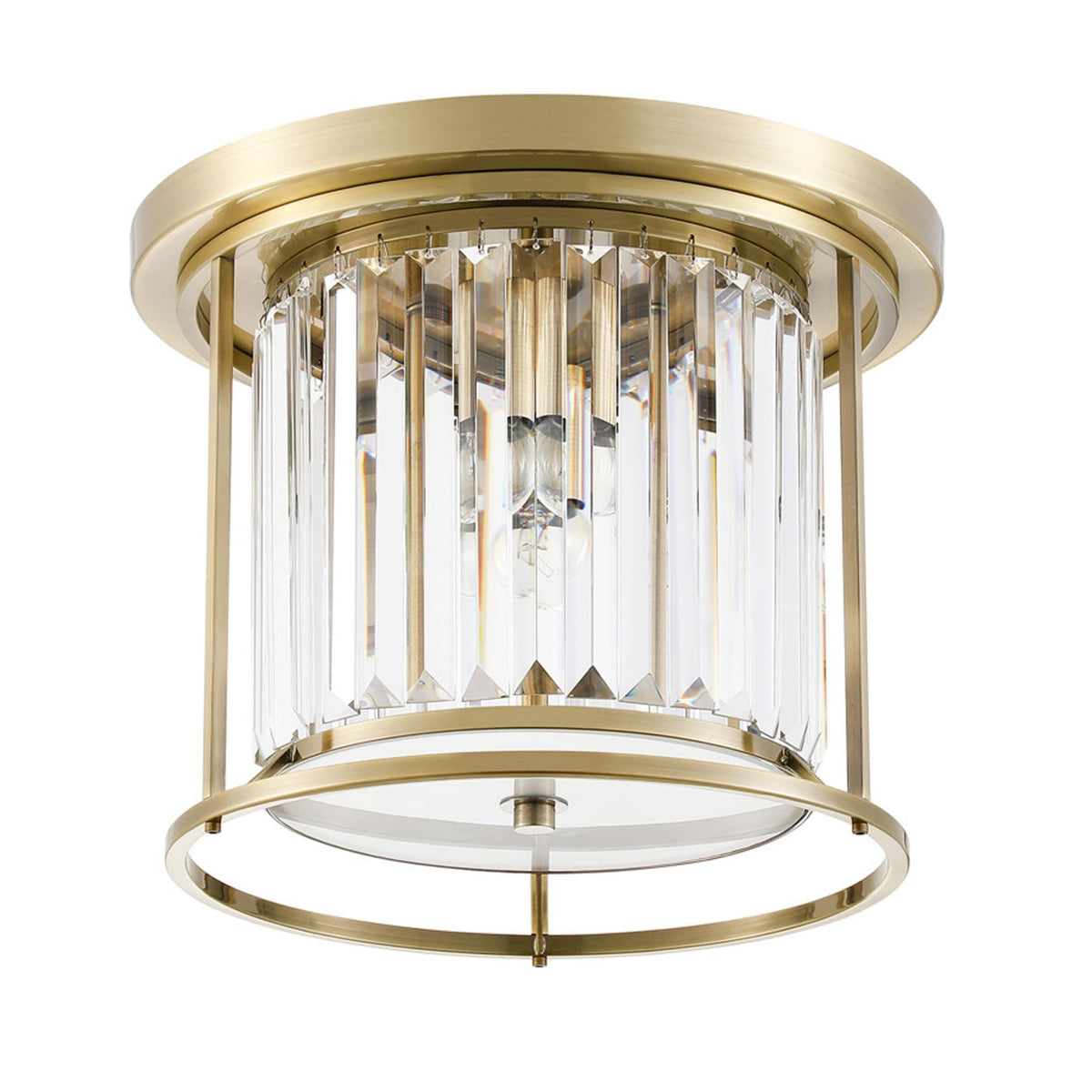 Torrington 3 Lamp 360mm Ceiling Light in Antique Brass with Clear Crystals