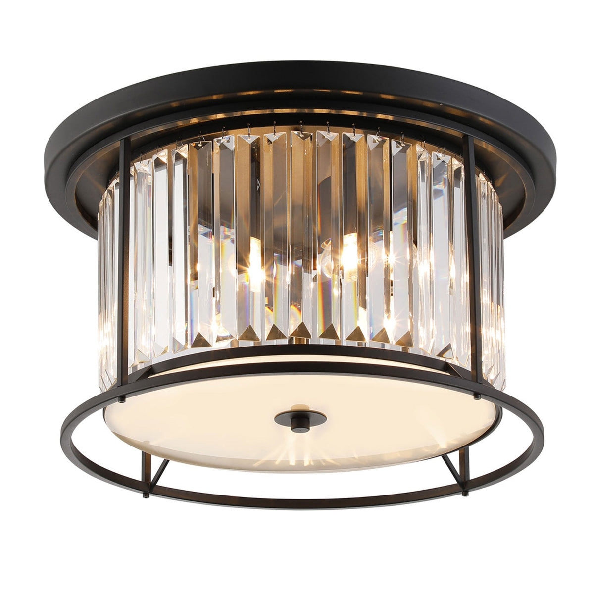 Torrington 4 Lamp 500mm Ceiling Light in Satin Black with Clear Crystals