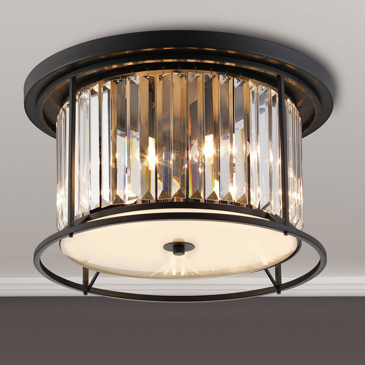 Torrington 4 Lamp 500mm Ceiling Light in Satin Black with Clear Crystals