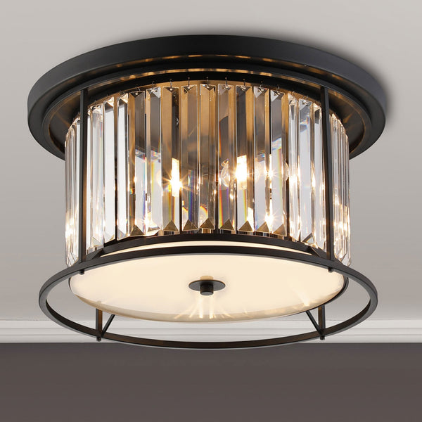 Torrington 4 Lamp 500mm Ceiling Light in Satin Black with Clear Crystals