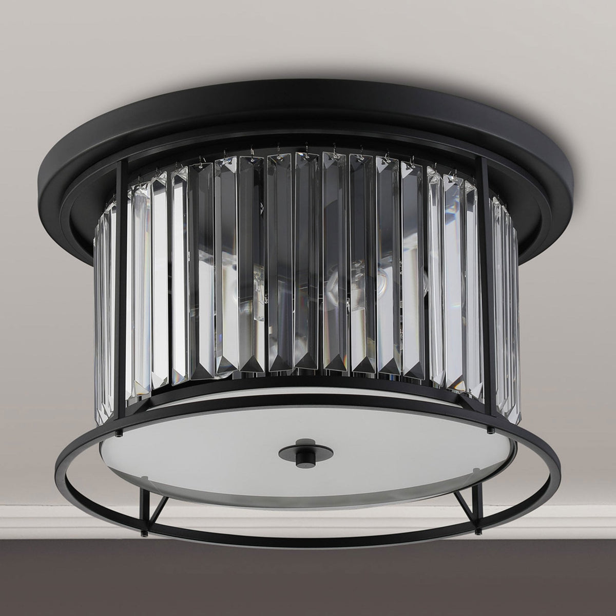 Torrington 4 Lamp 500mm Ceiling Light in Satin Black with Clear Crystals