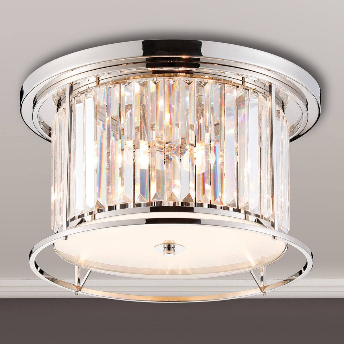 Torrington 4 Lamp 500mm Ceiling Light in Polished Nickel with Clear Crystals