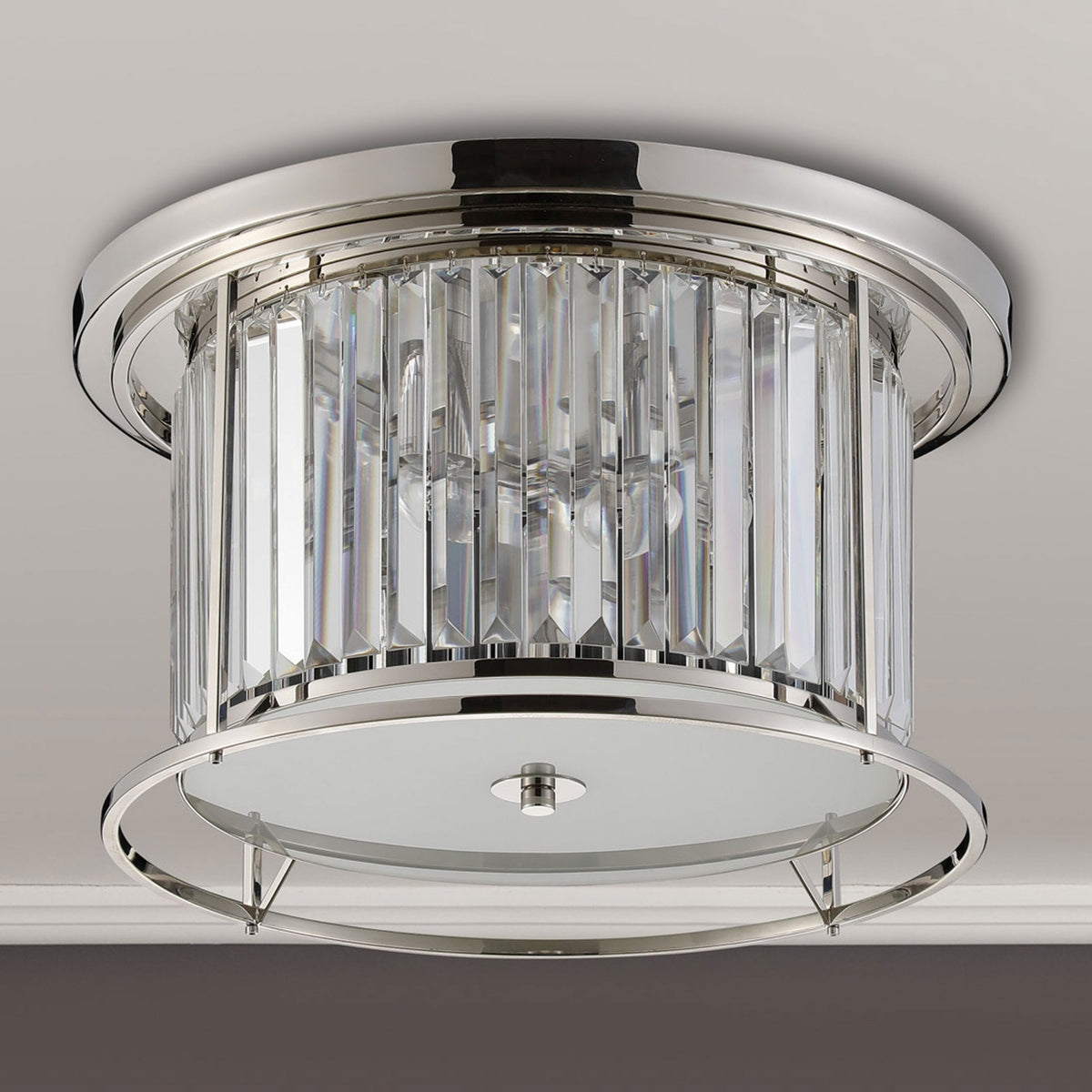 Torrington 4 Lamp 500mm Ceiling Light in Polished Nickel with Clear Crystals