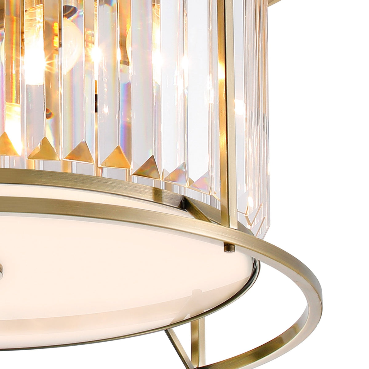 Torrington 4 Lamp 500mm Ceiling Light in Antique Brass with Clear Crystals
