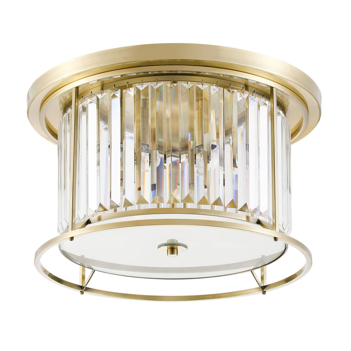 Torrington 4 Lamp 500mm Ceiling Light in Antique Brass with Clear Crystals