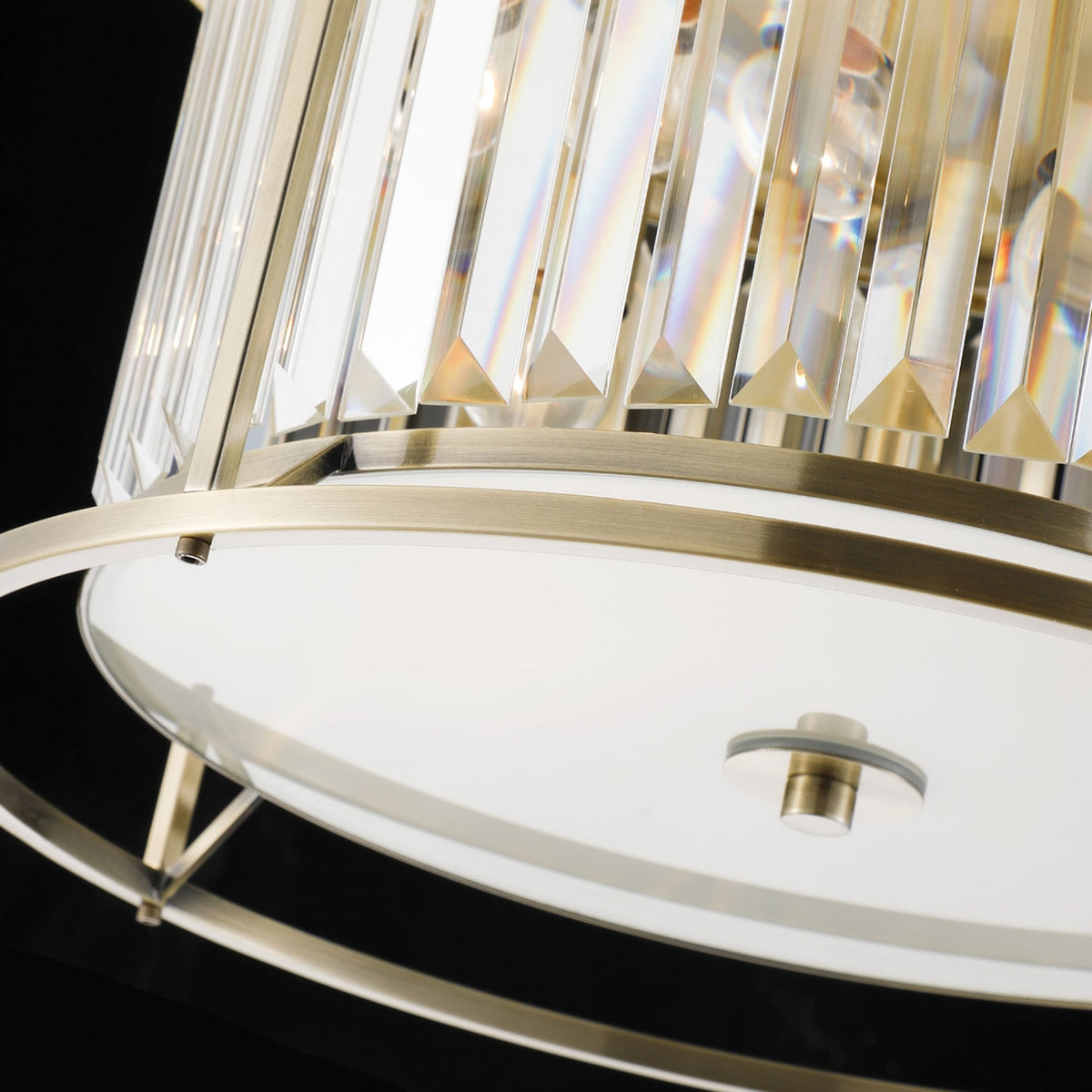 Torrington 4 Lamp 500mm Ceiling Light in Antique Brass with Clear Crystals