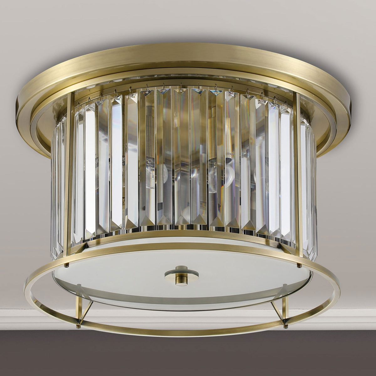 Torrington 4 Lamp 500mm Ceiling Light in Antique Brass with Clear Crystals