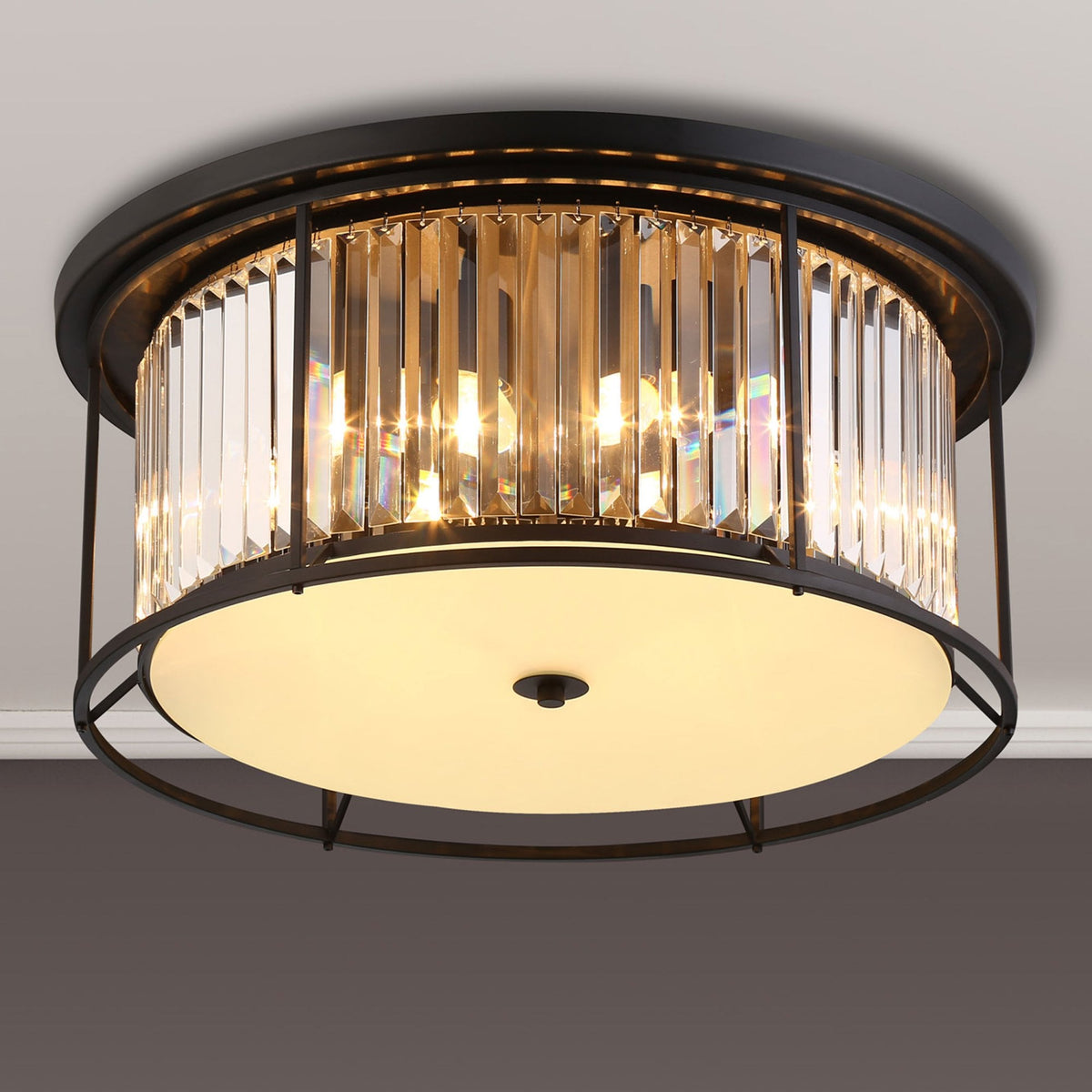 Torrington 6 Lamp 650mm Ceiling Light in Satin Black with Clear Crystals