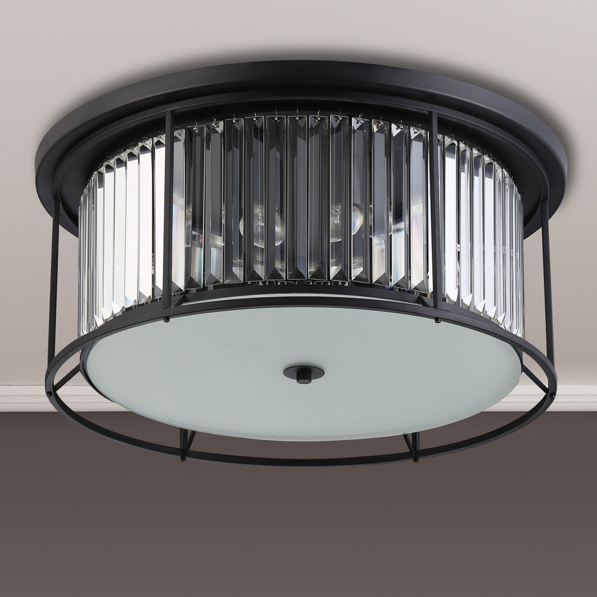 Torrington 6 Lamp 650mm Ceiling Light in Satin Black with Clear Crystals