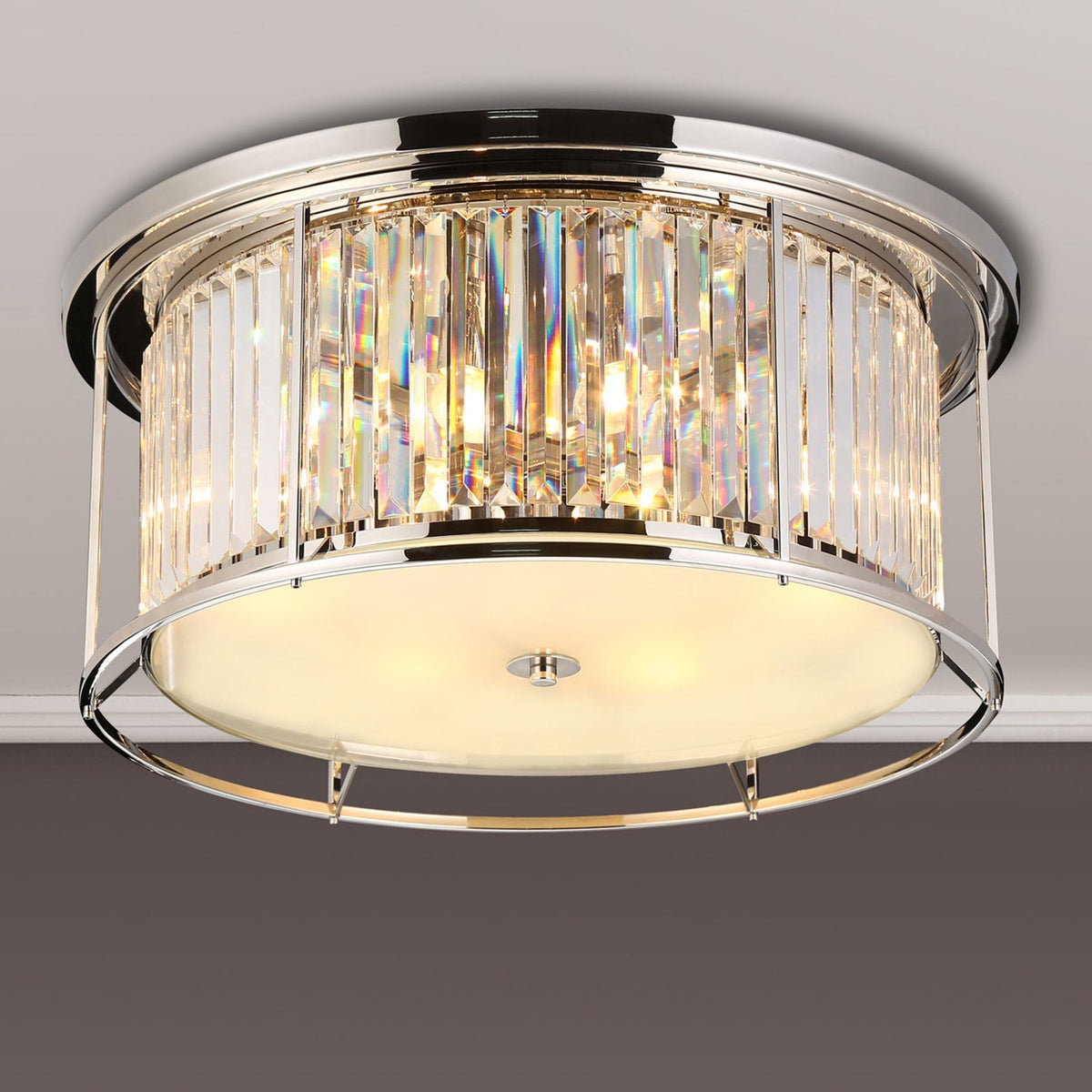 Torrington 6 Lamp 650mm Ceiling Light in Polished Nickel with Clear Crystals