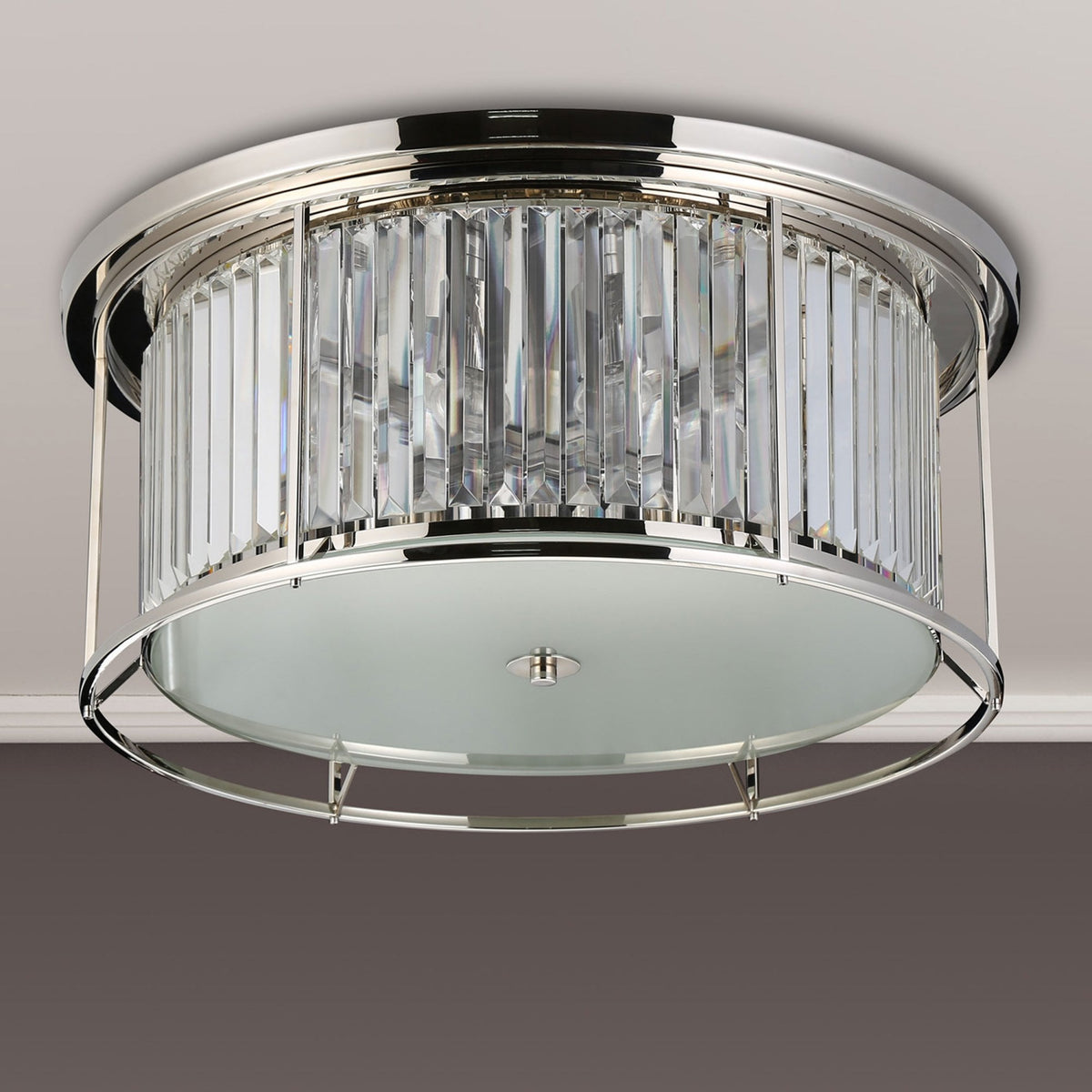 Torrington 6 Lamp 650mm Ceiling Light in Polished Nickel with Clear Crystals