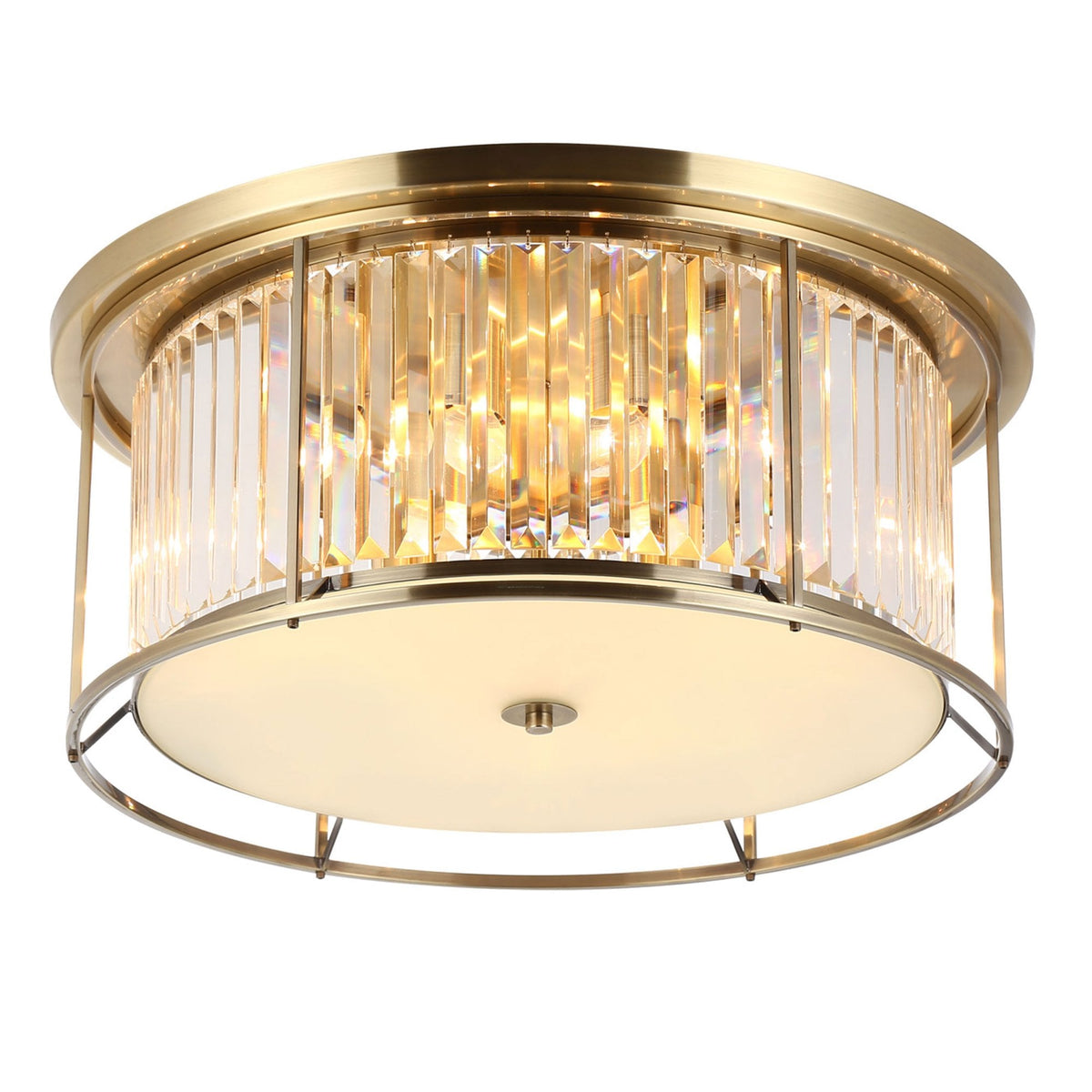 Torrington 6 Lamp 650mm Ceiling Light in Antique Brass with Clear Crystals