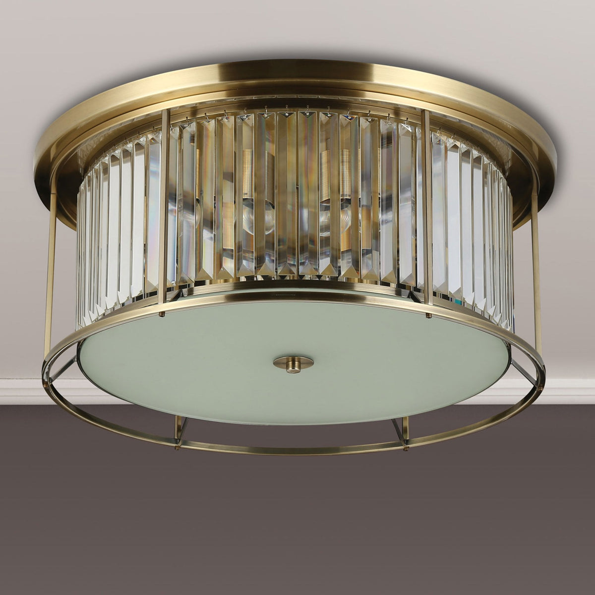 Torrington 6 Lamp 650mm Ceiling Light in Antique Brass with Clear Crystals